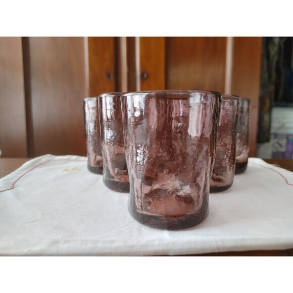Set of 6 HANDBLOWN Amethyst Thumbprint Tumbler Glasses VGC - Picture 8 of 8